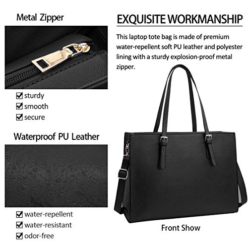 Laptop Bag for Women Waterproof Lightweight Leather 15.6 Inch Computer Tote Bag Business Office Briefcase Large Capacity Handbag Shoulder Bag Professional Office Work Bag Black Laptop Bag for Women Waterproof Lightweight Leather 15.6 Inch Computer Tote Bag Business Office Briefcase Large Capacity Handbag Shoulder Bag Professional Office Work Bag Black